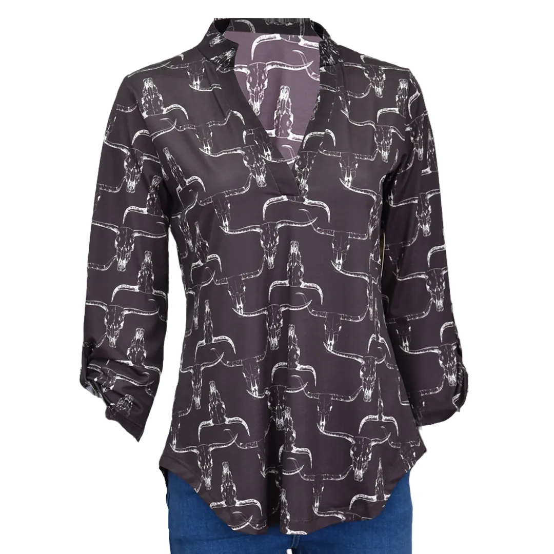 Cowgirl Hardware Women's 3/4 Sleeve Skull Print Blouse