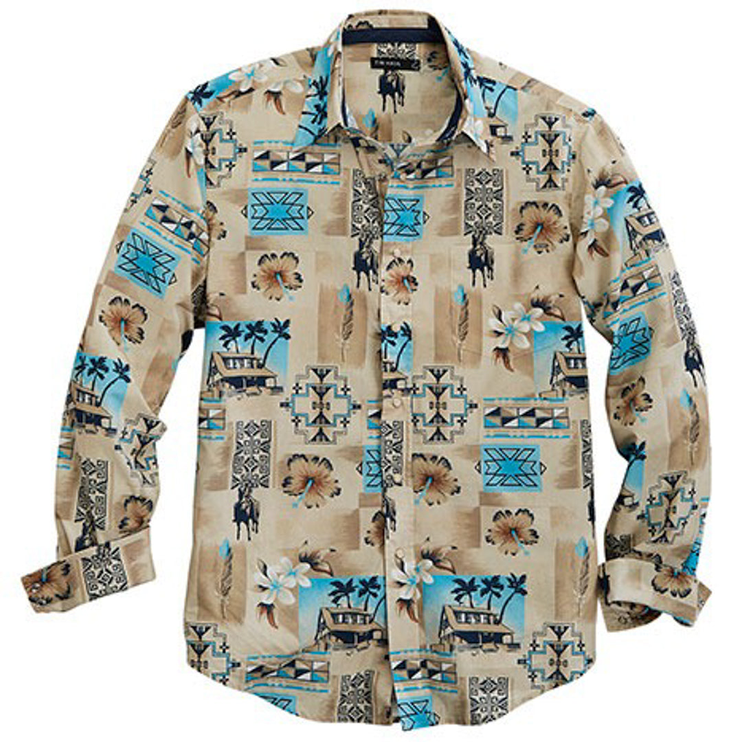 Tin Haul Men's Tiki Aztec Print Snap Shirt