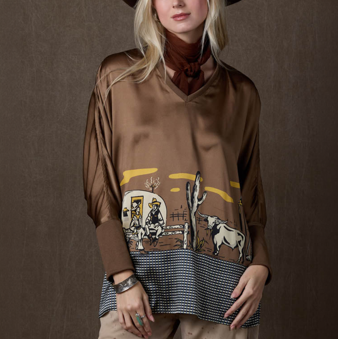 Haut en suède style poncho Rope & Ride pour femme Double D Ranch