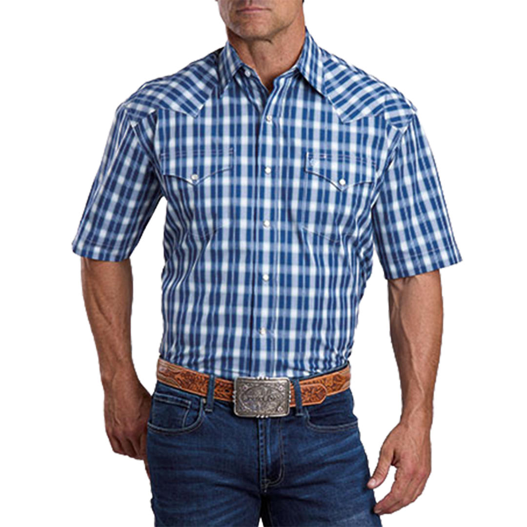 Stetson Men's Plaid Print Short Sleeve Snap Shirt