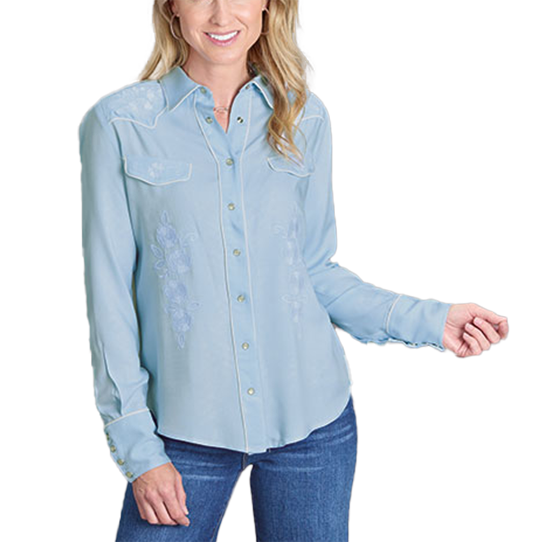 Stetson Women's Flower Embroidery Applique Long Sleeve Shirt