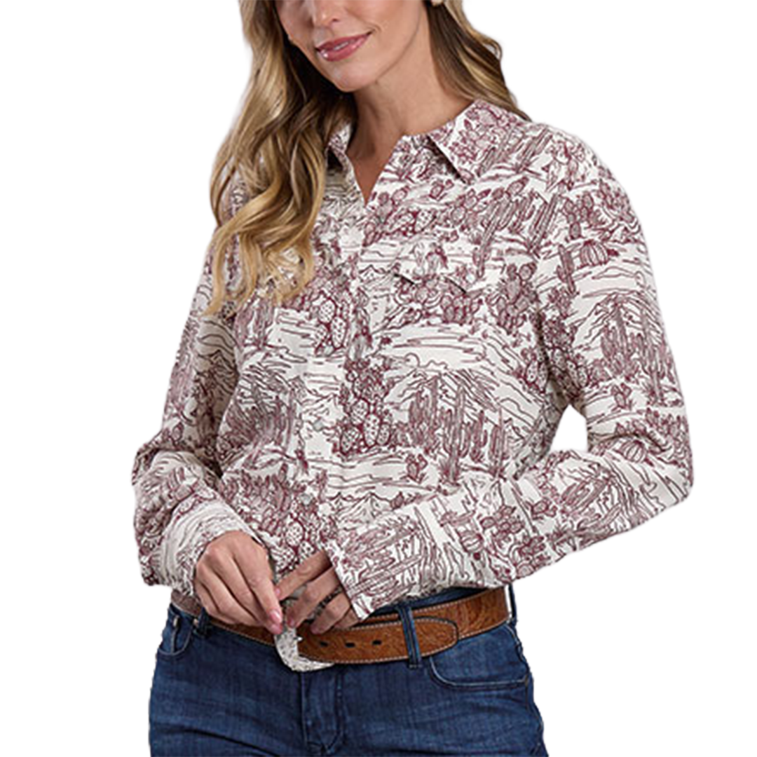 Chemise à manches longues à boutons-pression avec imprimé toile du désert Stetson pour femme