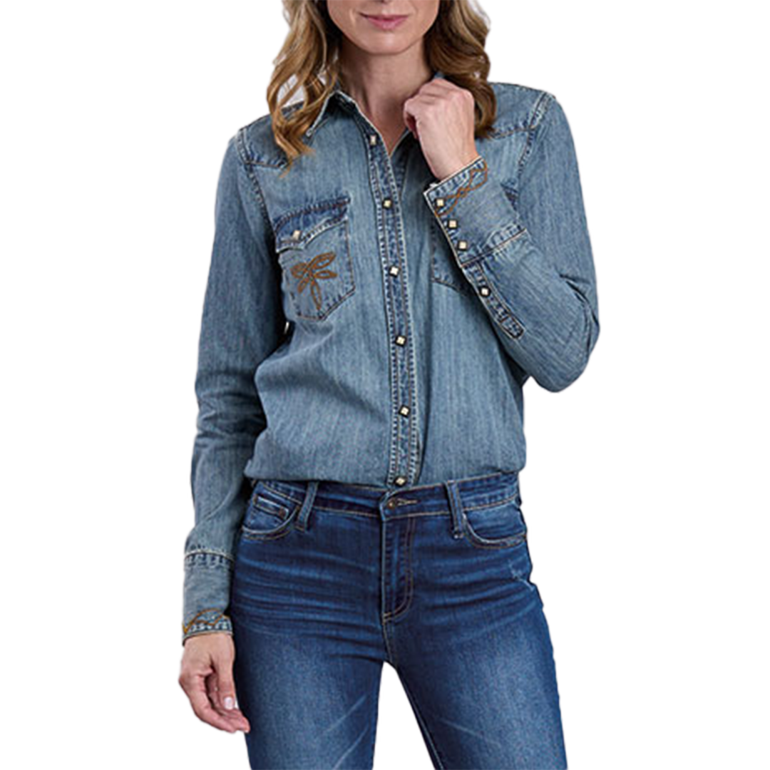Stetson Women's Embroidery Denim Long Sleeve Snap Shirt