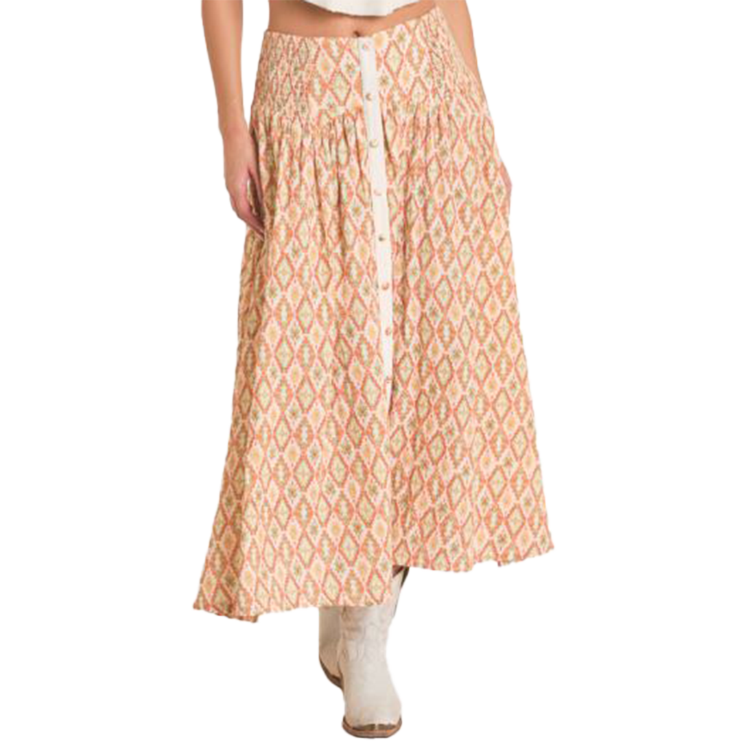 Rock & Roll Denim Aztec Print Maxi Skirt