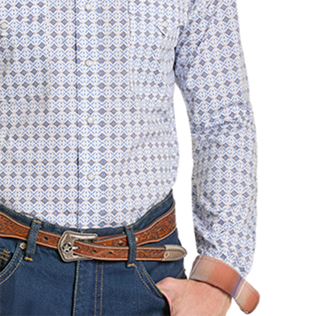 Rough Stock Men's Aztec Print Long Sleeve Snap Shirt