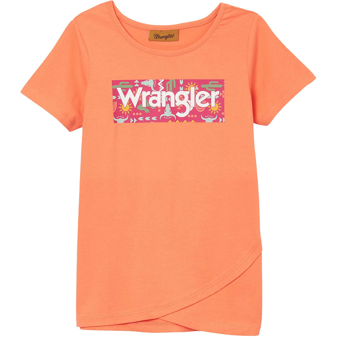Wrangler Girl's Logo Short Sleeve Shirt with Tulip Hem