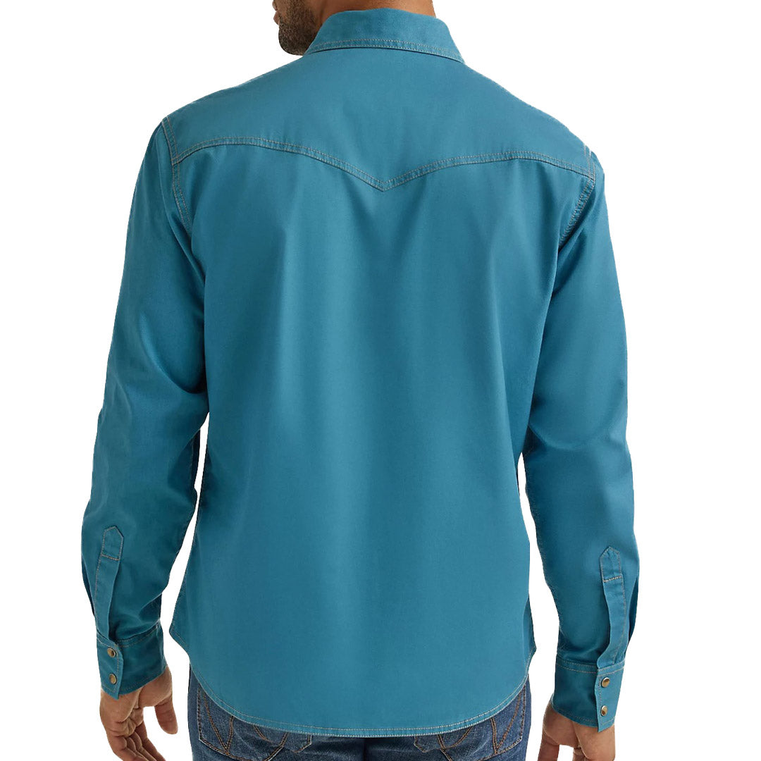 Wrangler Men's Retro Premium Western Snap Shirt In Rich Turquoise