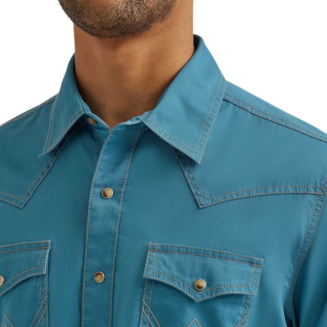 Wrangler Men's Retro Premium Western Snap Shirt In Rich Turquoise