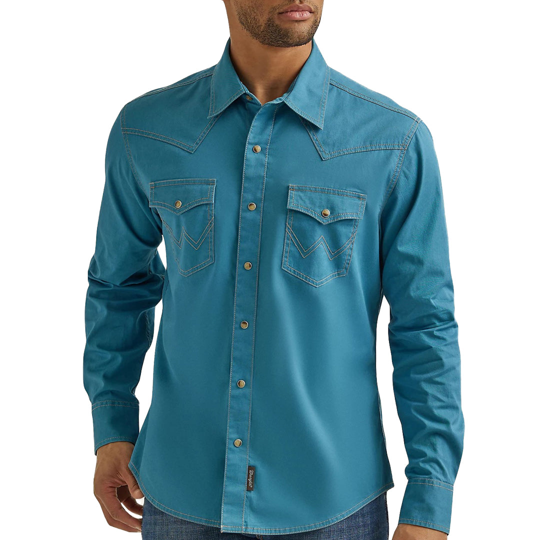 Wrangler Men's Retro Premium Western Snap Shirt In Rich Turquoise
