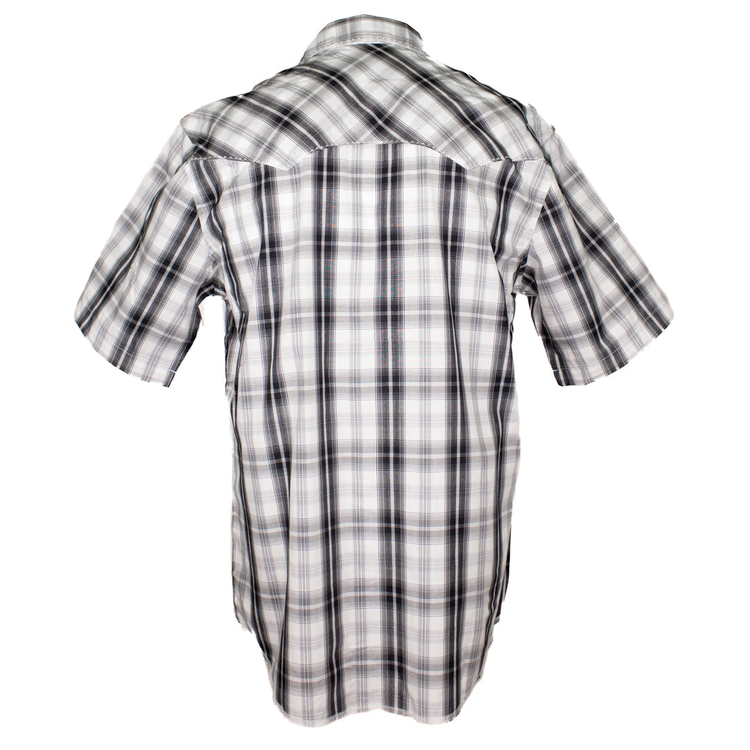 Wrangler Men's Fashion Short Sleeve Plaid Snap Shirt In Black