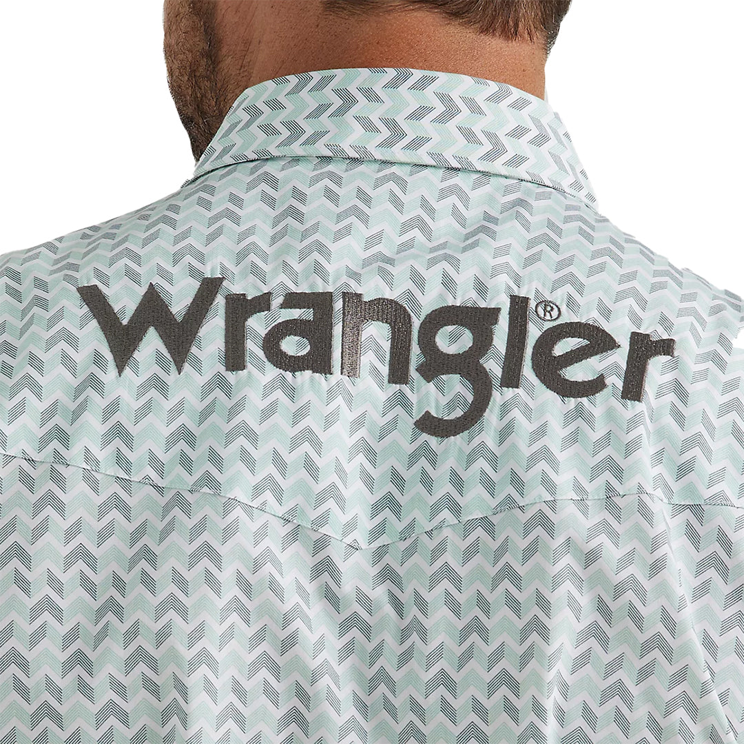 Wrangler Men's Logo Western Snap Shirt In Aqua Print