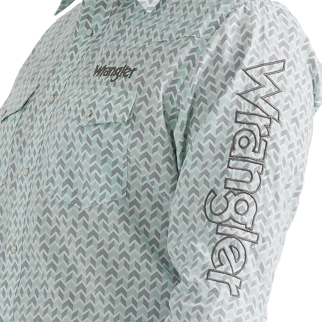 Wrangler Men's Logo Western Snap Shirt In Aqua Print