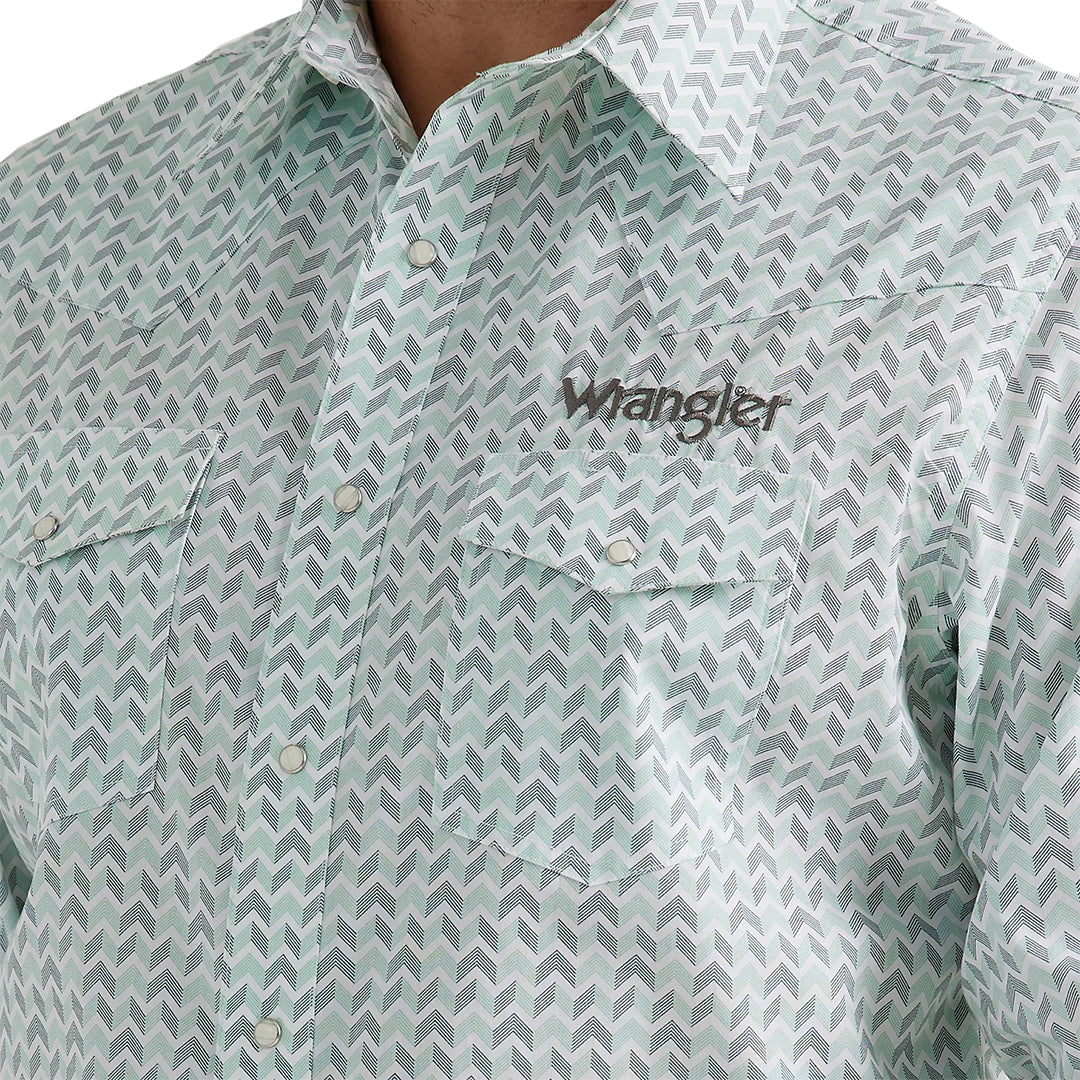 Wrangler Men's Logo Western Snap Shirt In Aqua Print