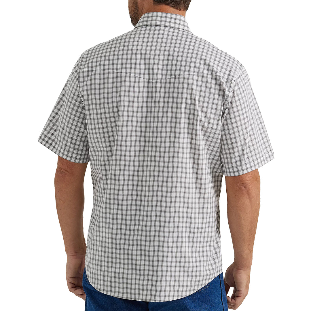 Chemise Western à Manches Courtes, Boutons Pression, à Carreaux Infroissable Wrangler pour Homme, Motif Fenêtre Gris Roche