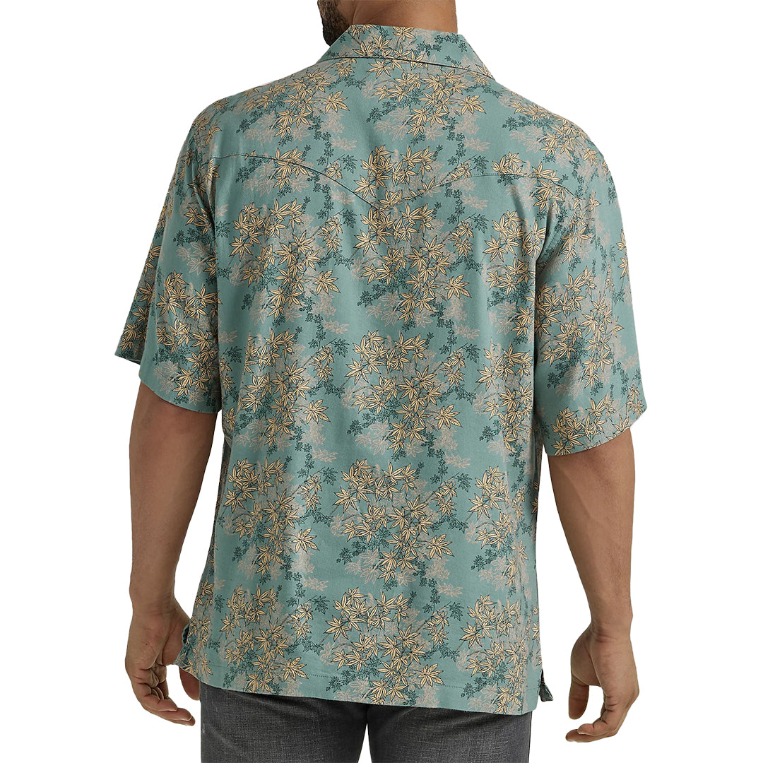 Chemise à manches courtes Wrangler pour homme, boutonnée, coupe camp, motif floral bleu sarcelle, coloris noix de coco