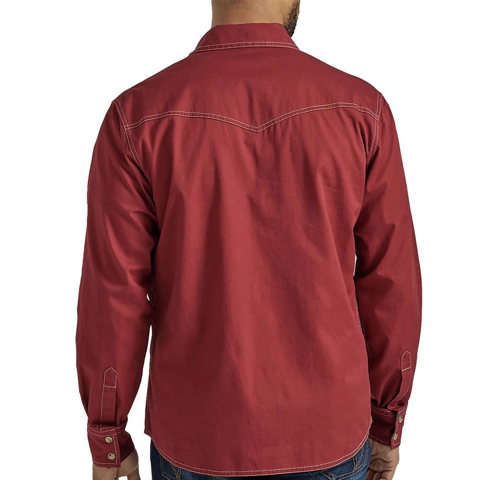 Wrangler Men's Retro Premium Western Snap Solid Shirt In Brick Red