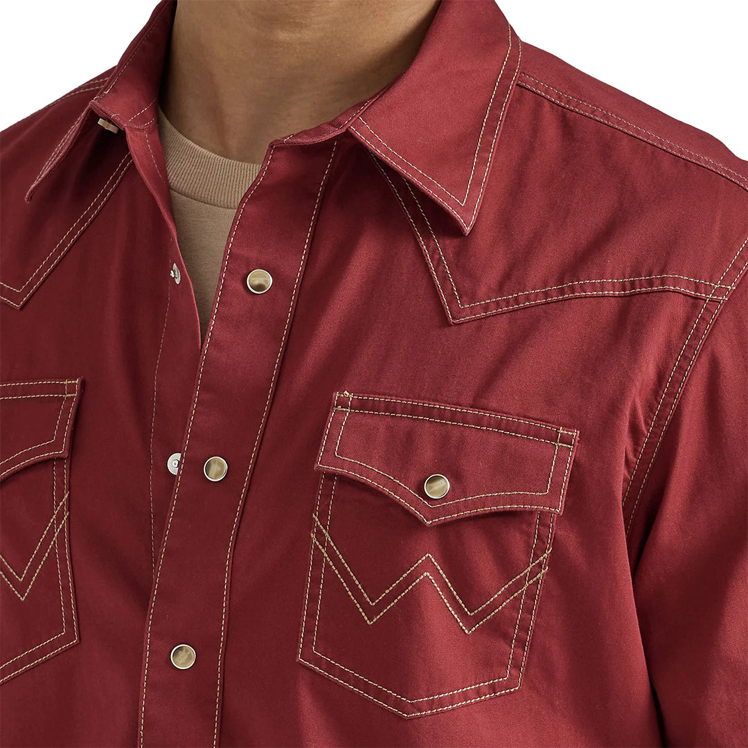 Wrangler Men's Retro Premium Western Snap Solid Shirt In Brick Red