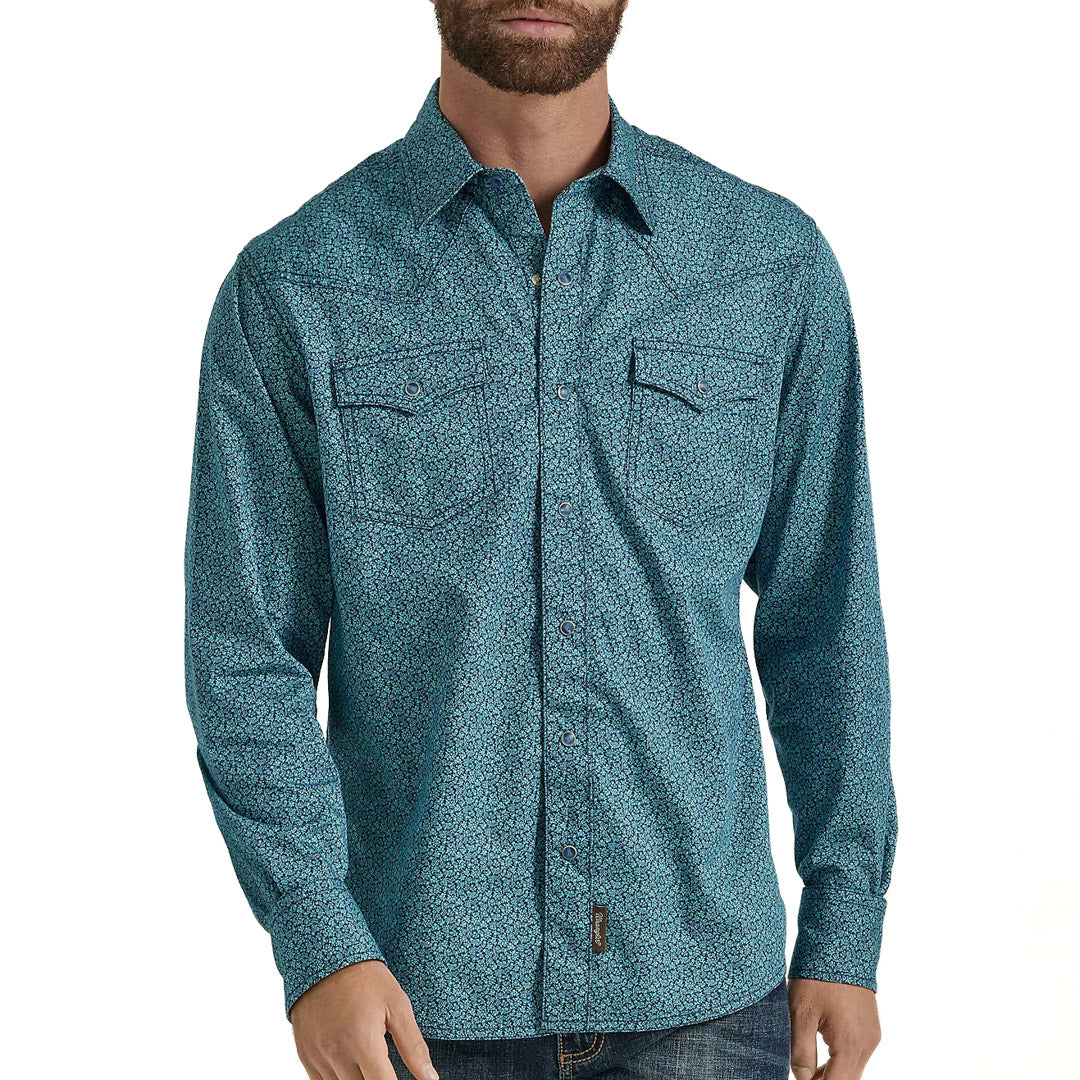 Wrangler Men's Retro Premium Western Snap Shirt In Blue