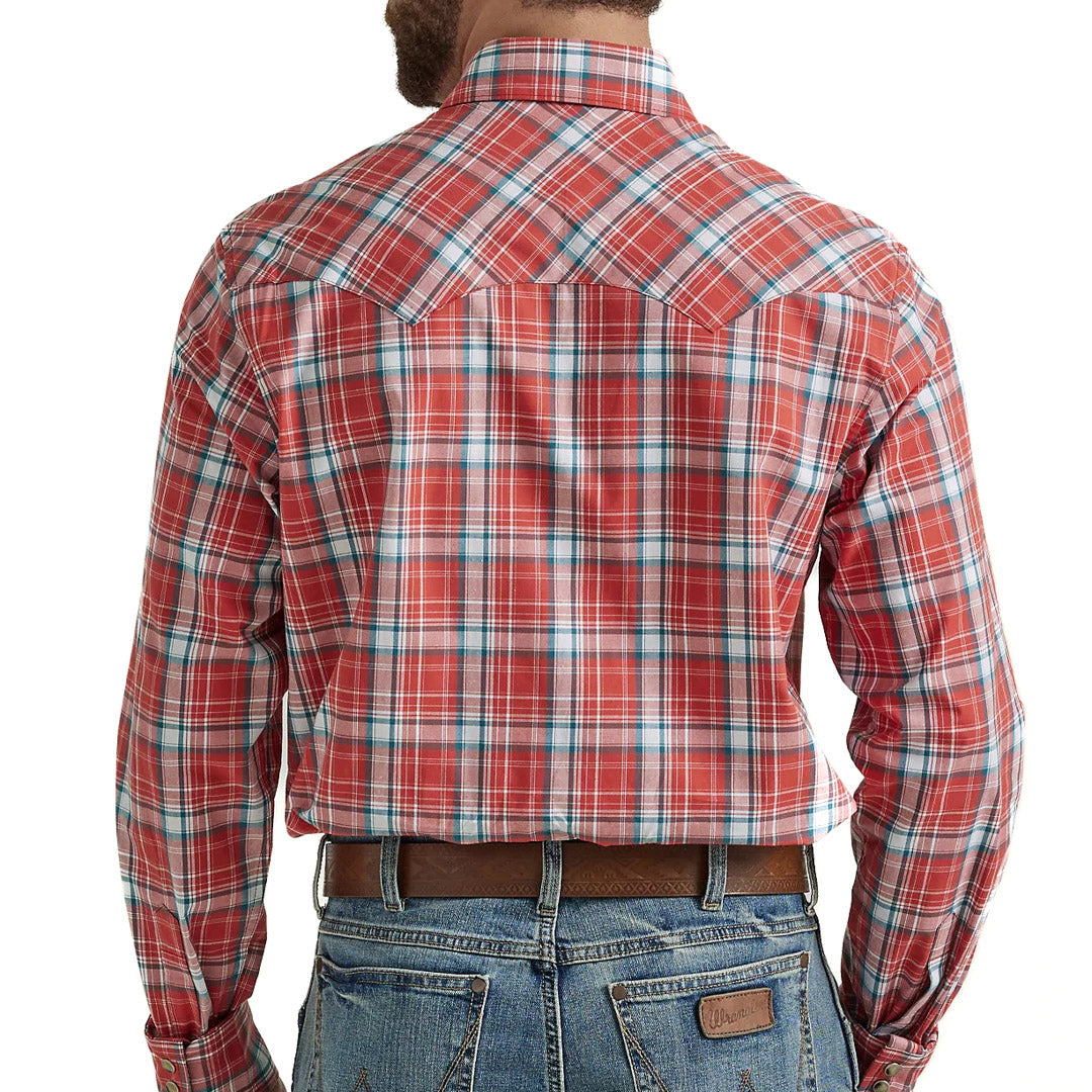 Wrangler Men's Premium Western Snap Shirt In Red Picnic