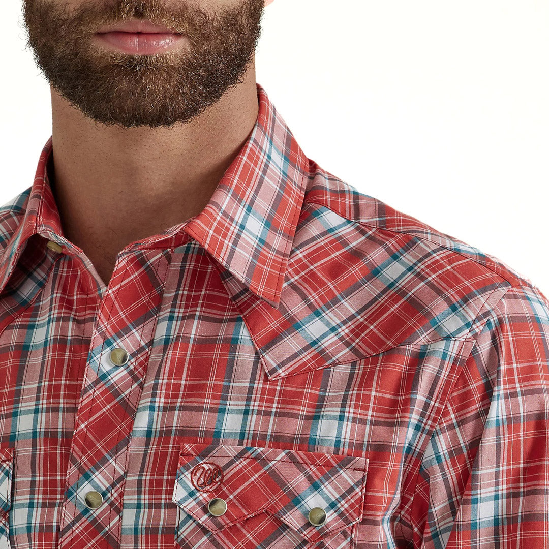 Wrangler Men's Premium Western Snap Shirt In Red Picnic