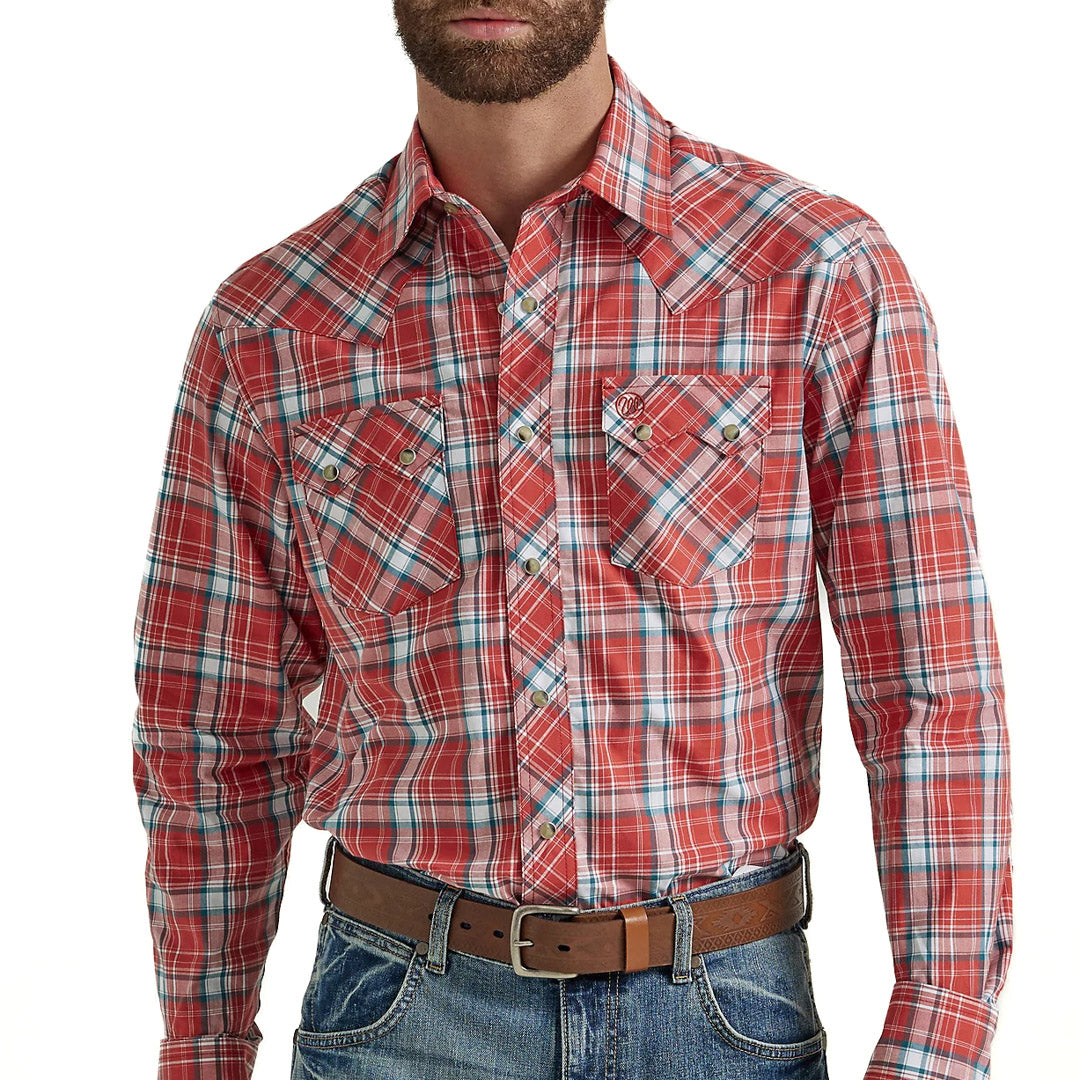 Wrangler Men's Premium Western Snap Shirt In Red Picnic