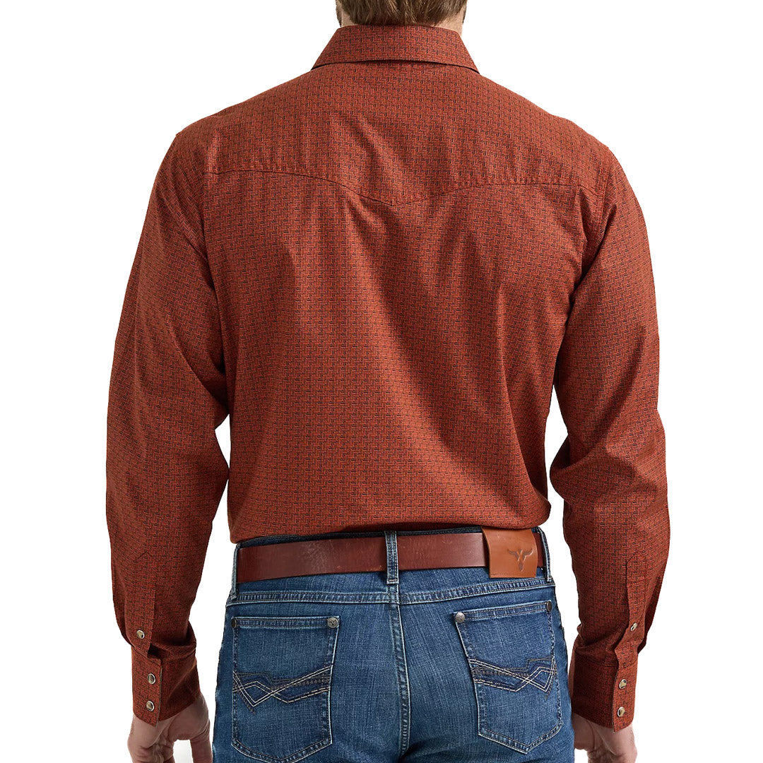 Wrangler Men's 20X Competition Geo Print Snap Shirt In Brick