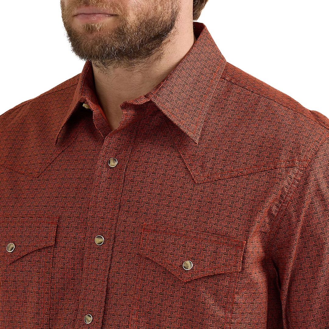 Wrangler Men's 20X Competition Geo Print Snap Shirt In Brick