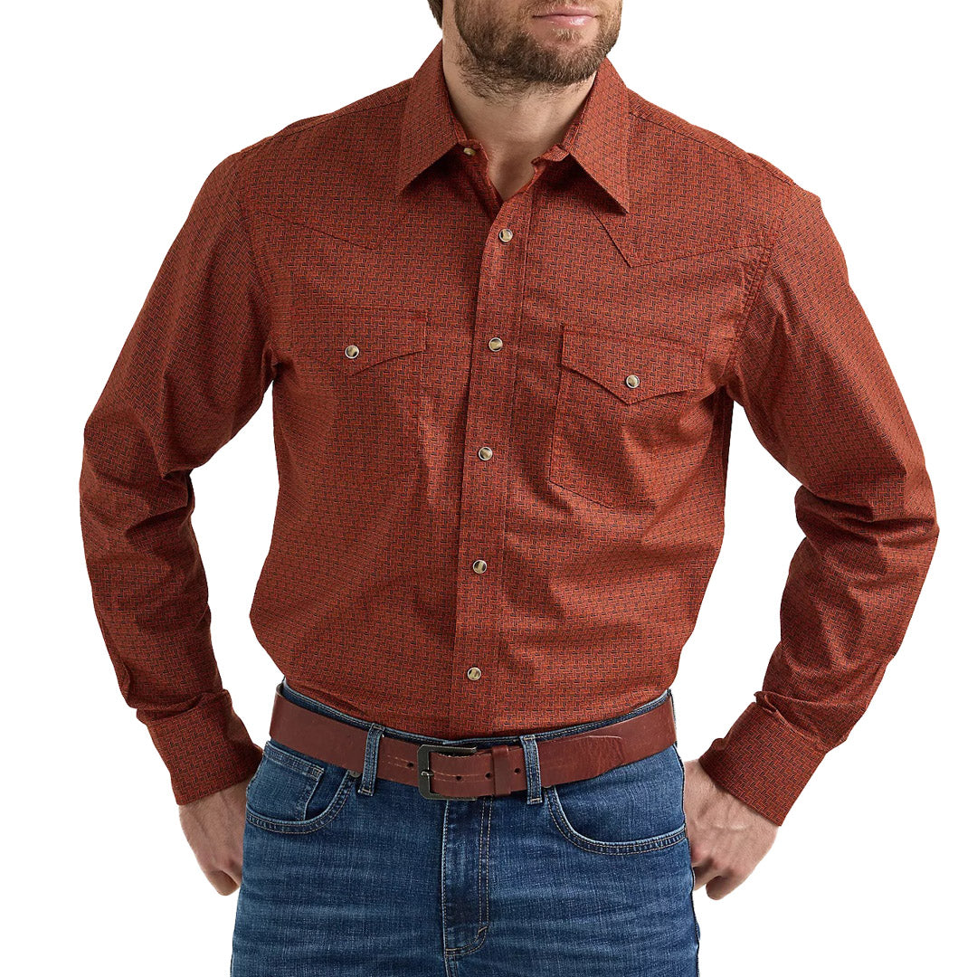 Wrangler Men's 20X Competition Geo Print Snap Shirt In Brick