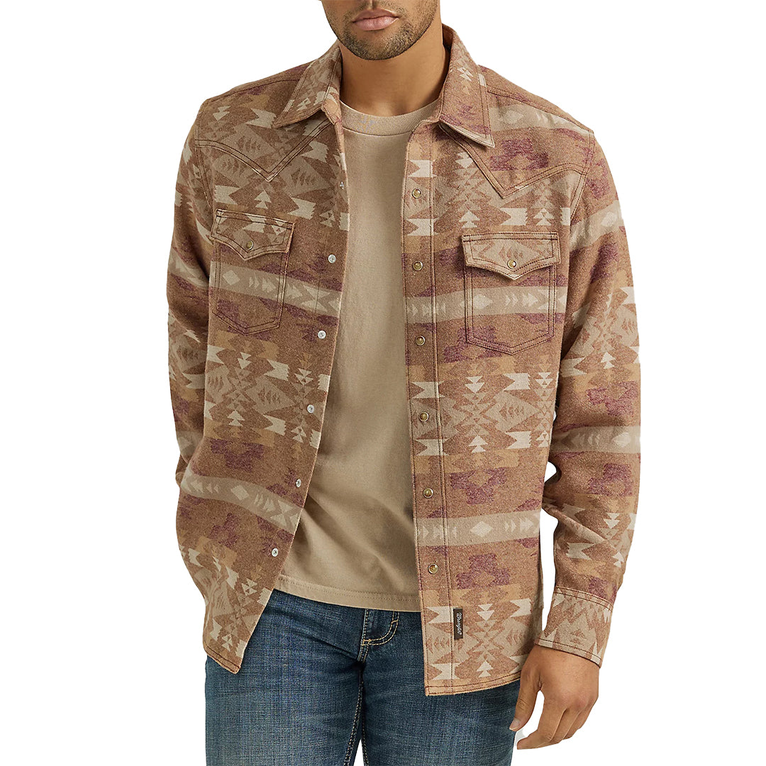 Wrangler Mens Retro Premium Jacquard Flannel Shirt Sand Size XLT