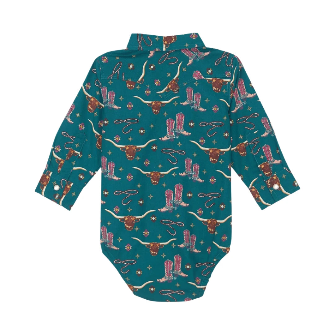 Wrangler Baby Girls' Long Sleeve Allover Print Western Snap Bodysuit