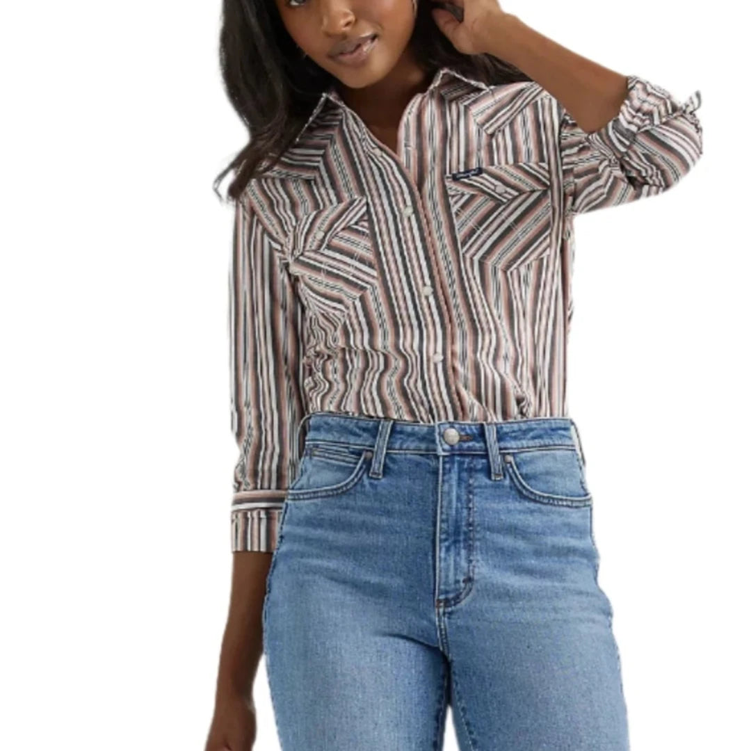 Chemise Western Slim à Boutons-Pression et Rayures Métalliques Wrangler pour Femme