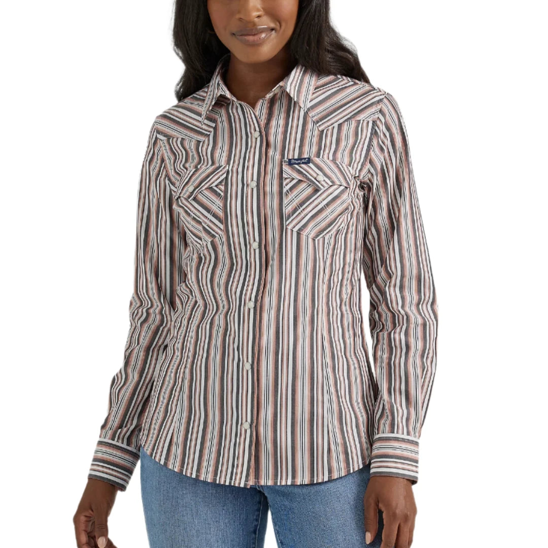 Chemise Western Slim à Boutons-Pression et Rayures Métalliques Wrangler pour Femme
