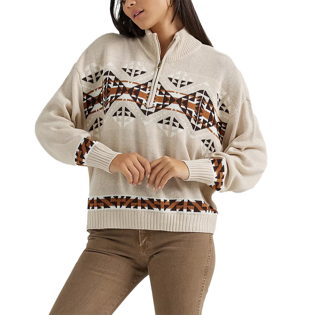 Wrangler Women's Southwestern Quarter Zip Pullover Sweater