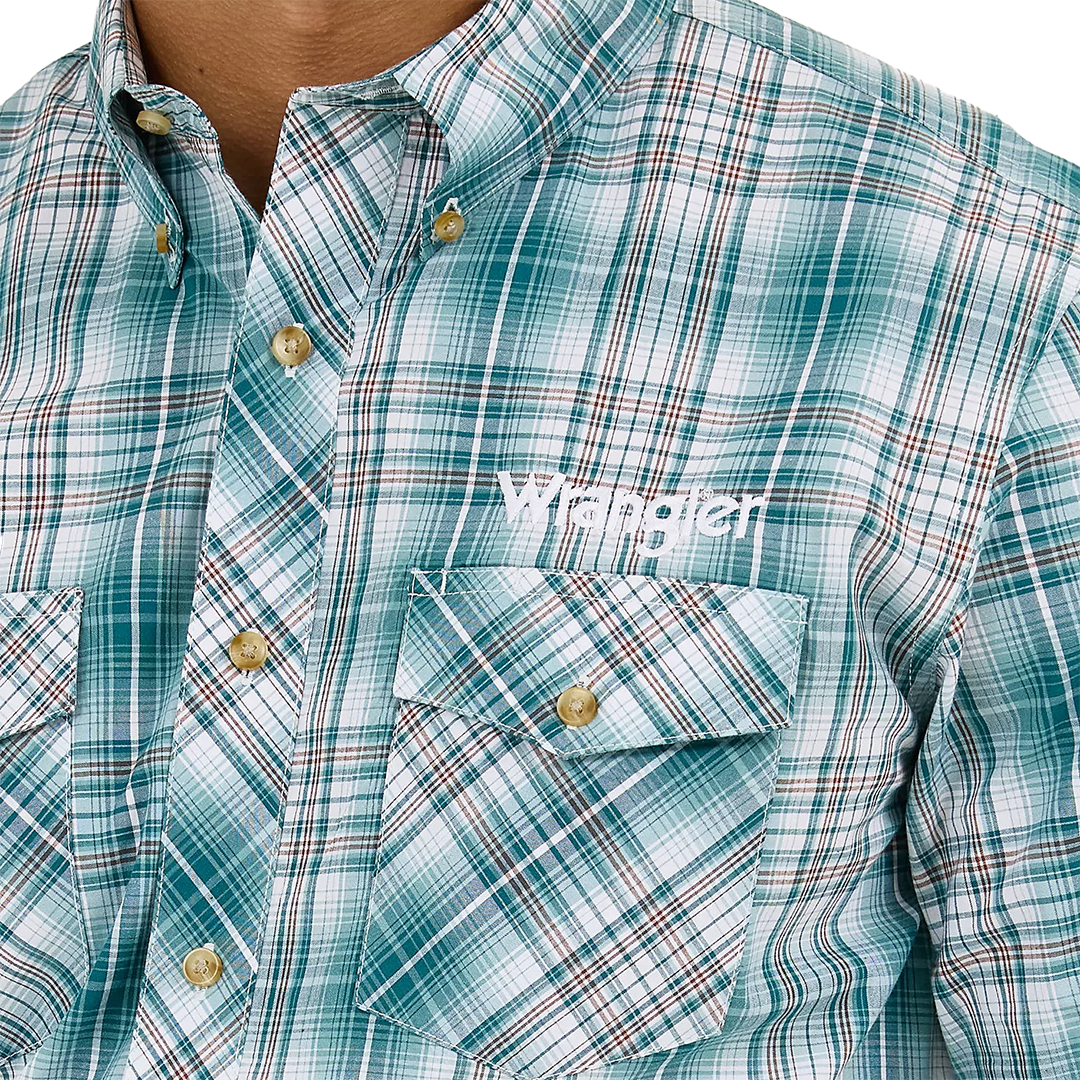 Wrangler Men's Logo Plaid Long Sleeve Button Shirt