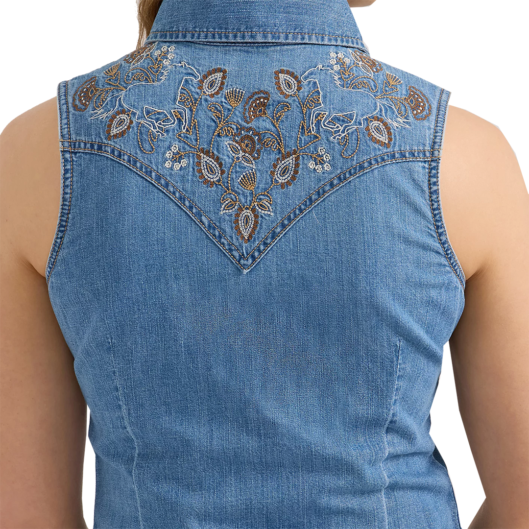 Wrangler Women's Denim Sleeveless Snap Shirt
