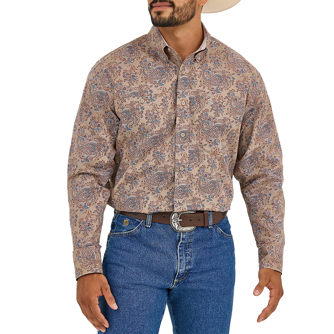 Wrangler Men's George Strait Paisley Print Long Sleeve Button Shirt