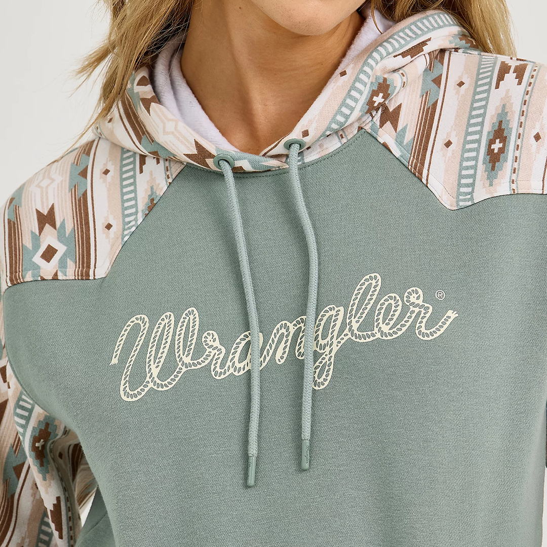 Wrangler Women's Logo Southwestern Yoke Pullover Hoodie