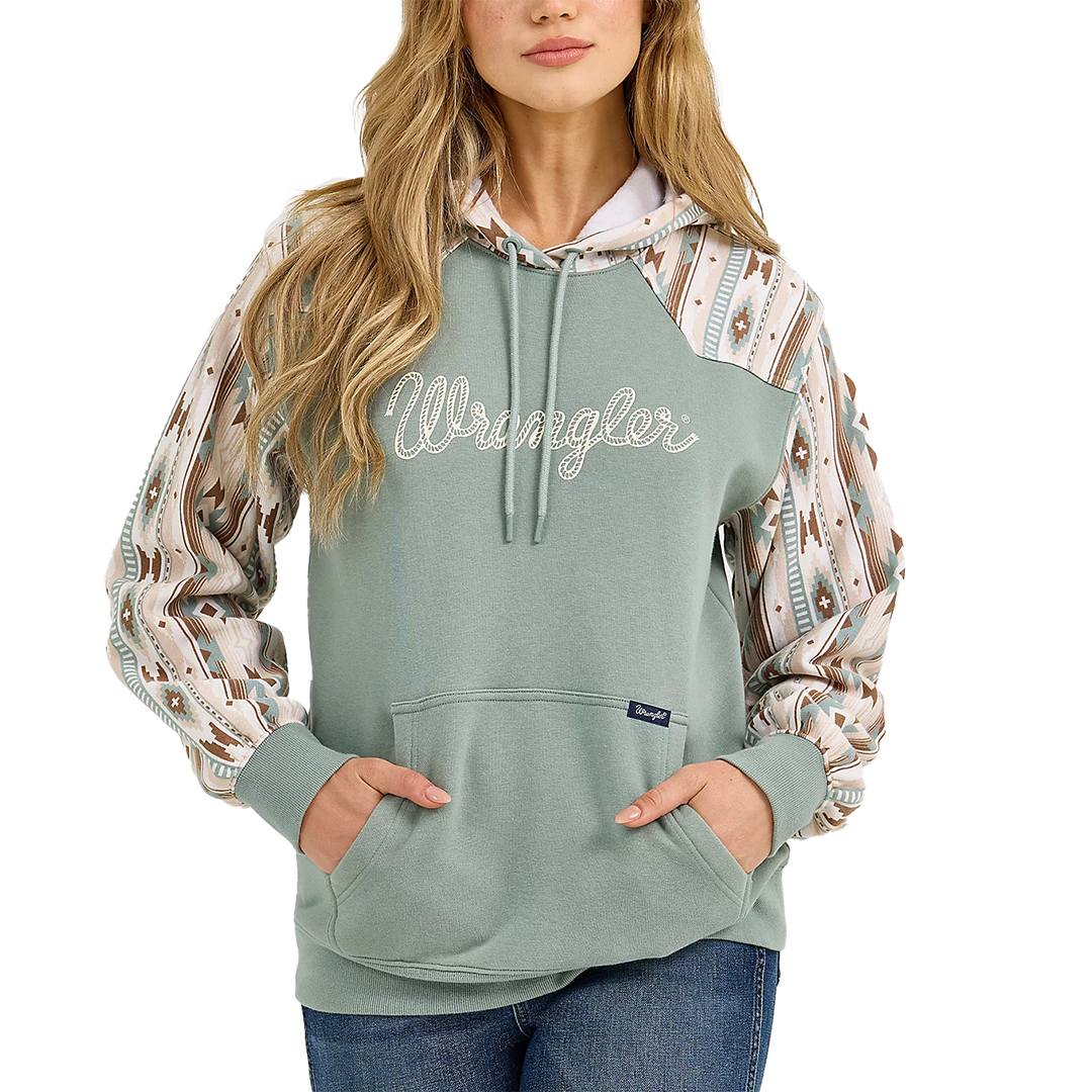 Wrangler Women's Logo Southwestern Yoke Pullover Hoodie