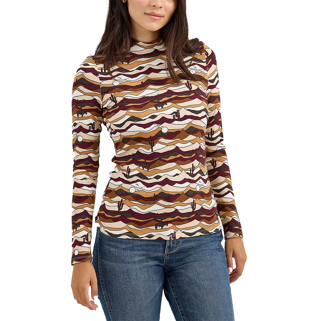 Wrangler Women's Western Print Mock Neck Blouses