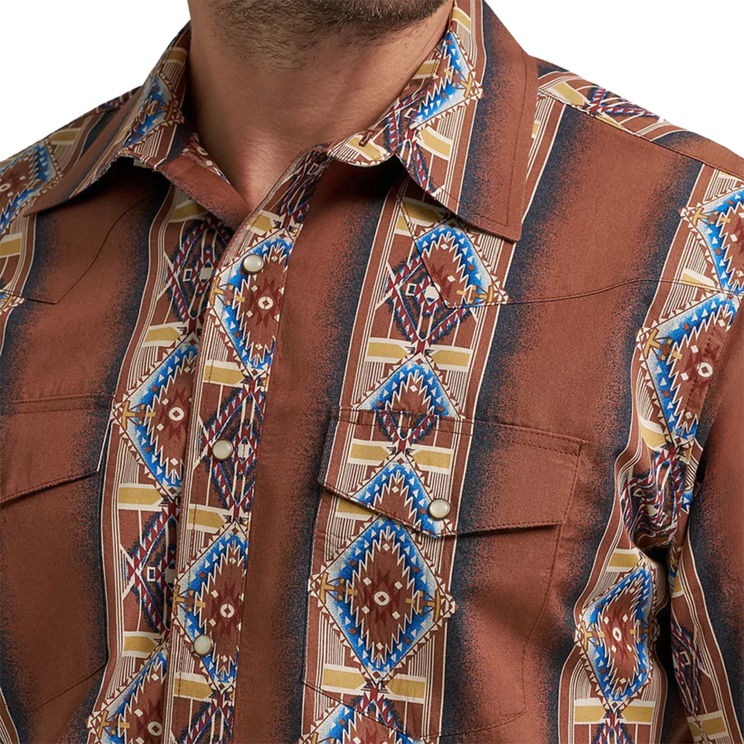 Wrangler Men's Checotah Aztec Long Sleeve Snap Shirt