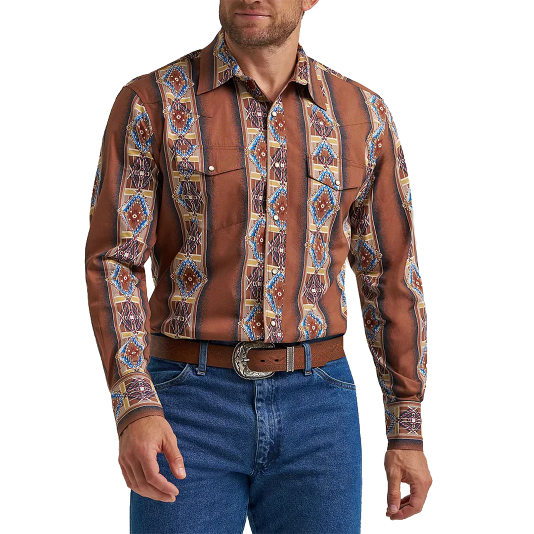 Wrangler Men's Checotah Aztec Long Sleeve Snap Shirt