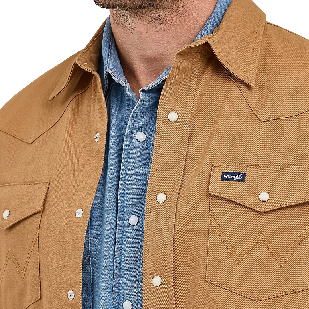 Wrangler Men's Flannel Lined Solid Long Sleeve Snap Workshirt