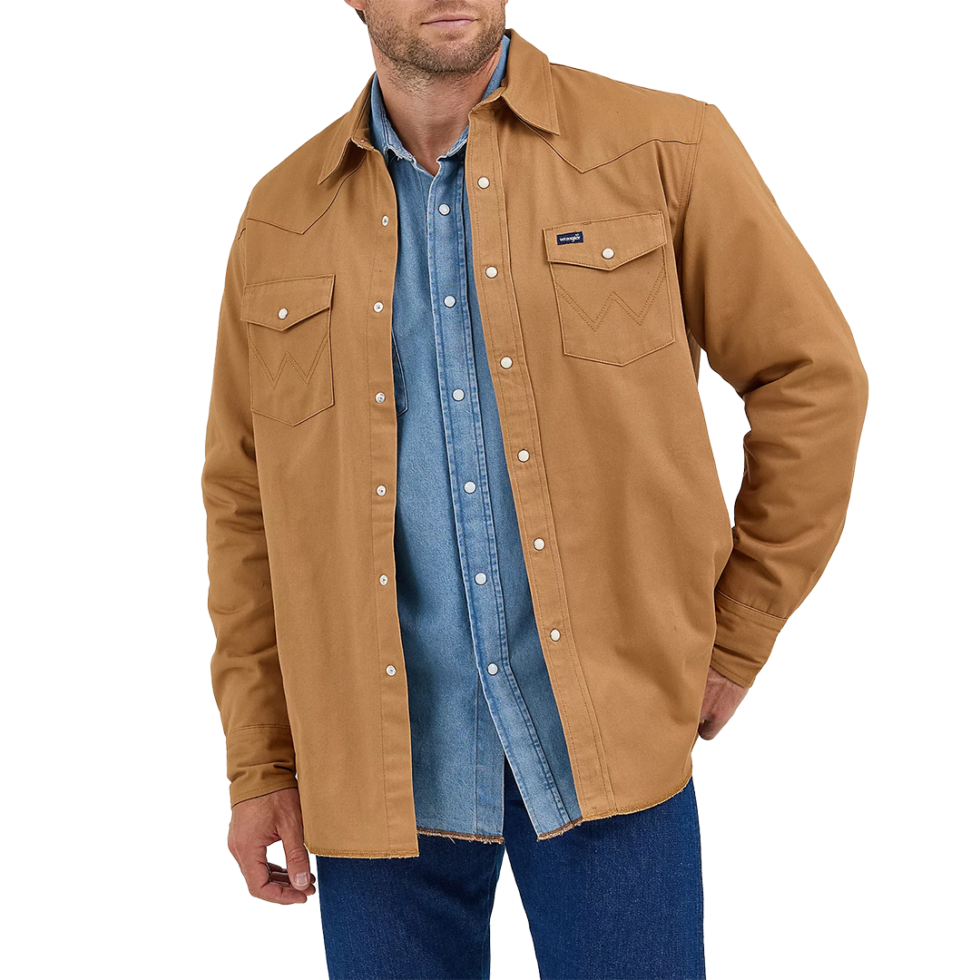 Wrangler Men's Flannel Lined Solid Long Sleeve Snap Workshirt
