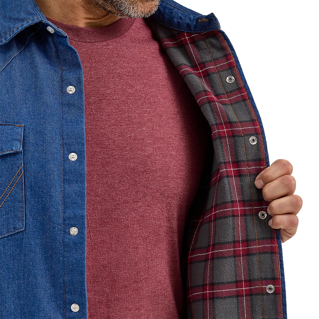 Wrangler Men's Flannel Lined Solid Long Sleeve Snap Workshirt