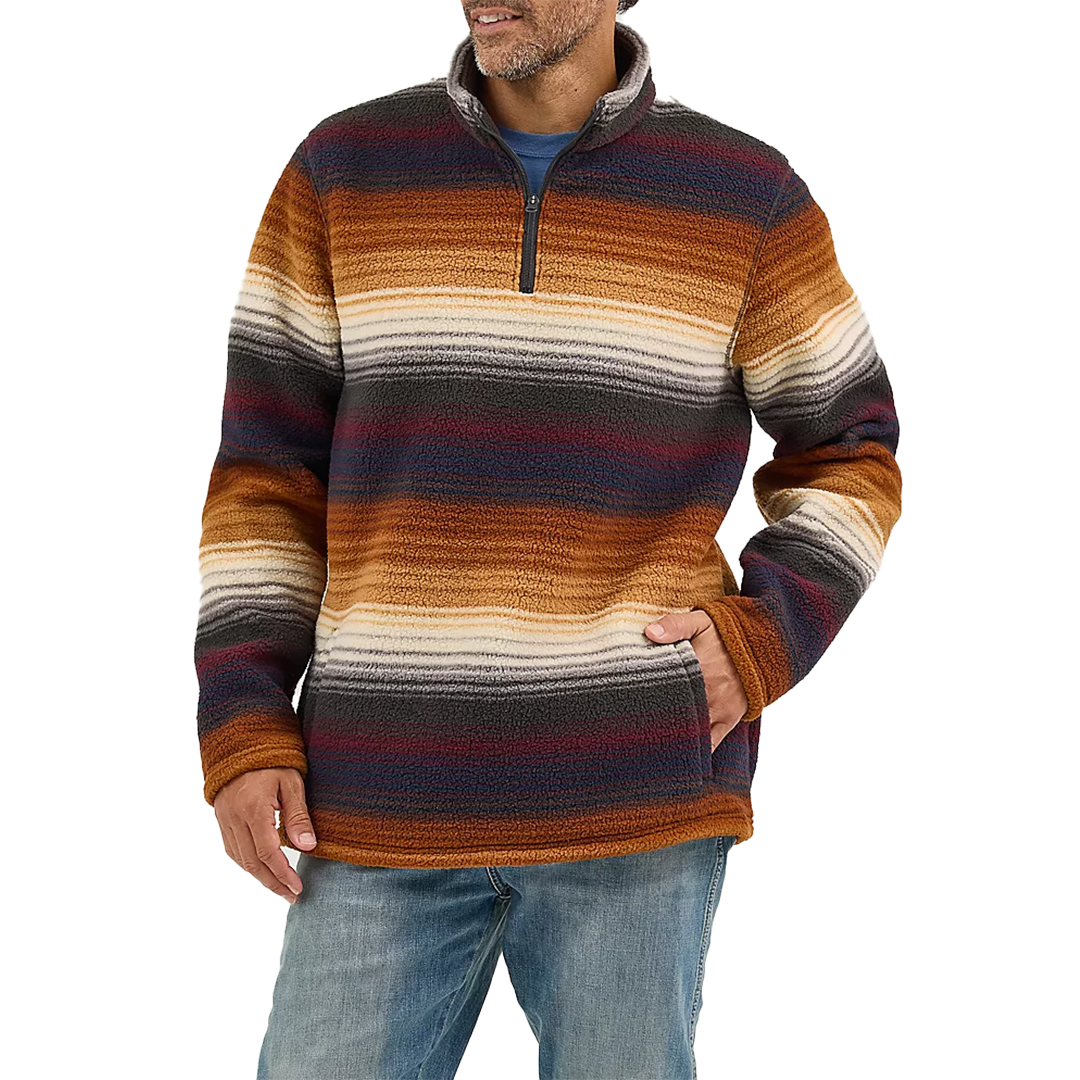Wrangler Men's Striped Quarter-Zip Sherpa Pullover