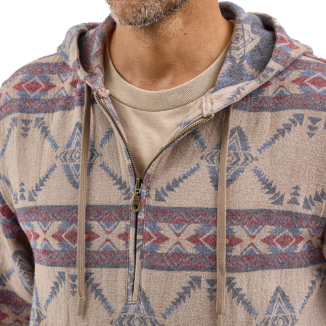 Wrangler Men's Jacquard Quarter Zip Hooded Popover Jacket