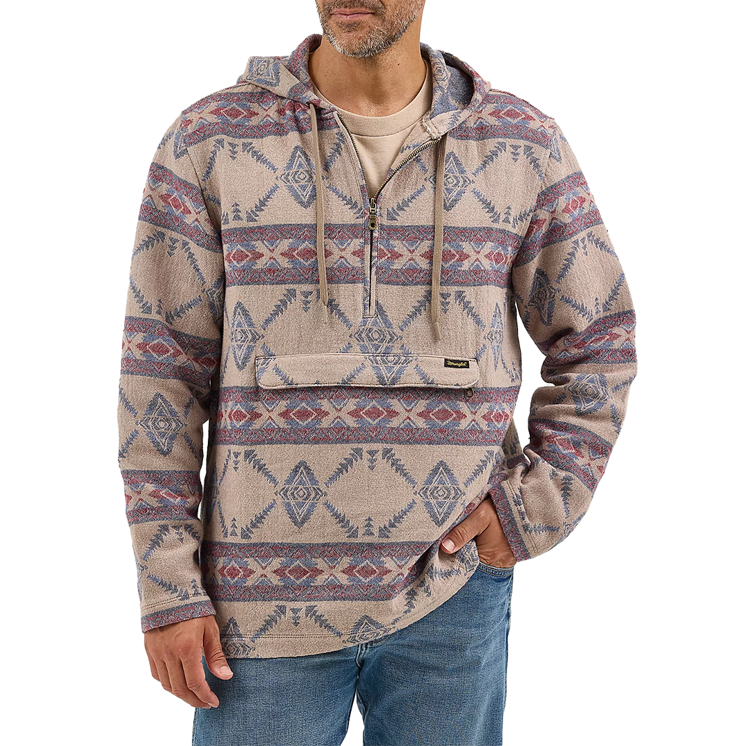 Wrangler Men's Jacquard Quarter Zip Hooded Popover Jacket