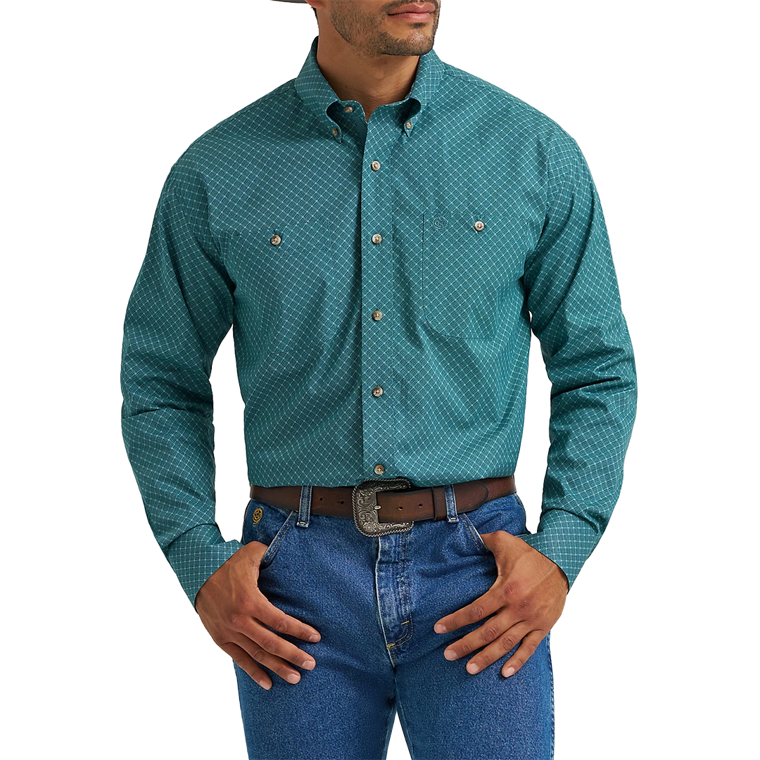 Wrangler George Strait - Camisa Tejida De Manga Larga Con Botón De Bolsillo Para Hombre, Negro