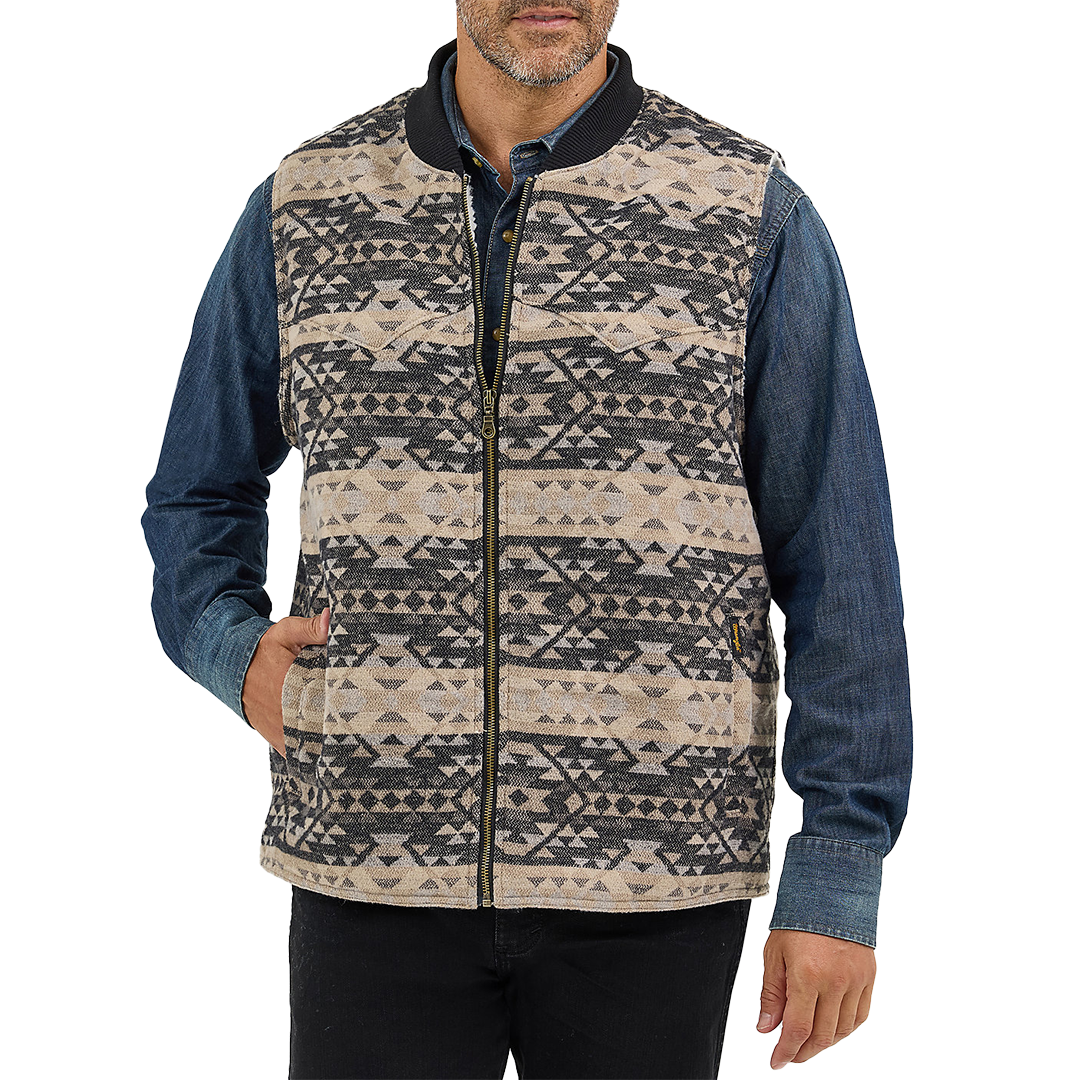 Wrangler Men's Sherpa Lined Jacquard Zip Vest