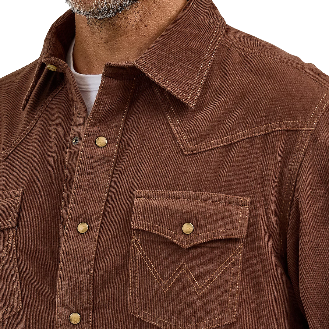 Chemise à manches longues en velours côtelé à boutons-pression style western rétro haut de gamme Wrangler pour homme